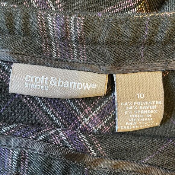 Croft Barrow A Line Skirt sz 10 Stretch Plaid Career Full Back Purple Office - Picture 3 of 7
